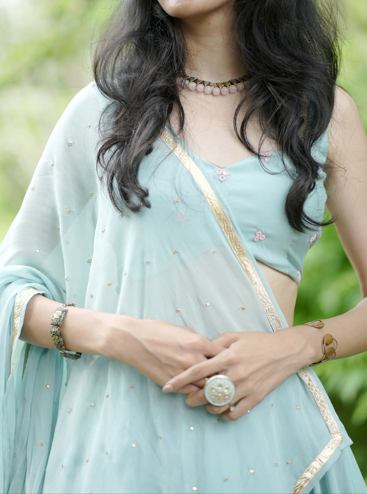 The Neelora Aqua Blue Choli Set