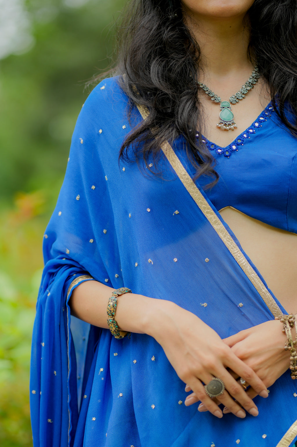 The Neelora Aqua Blue Choli Set