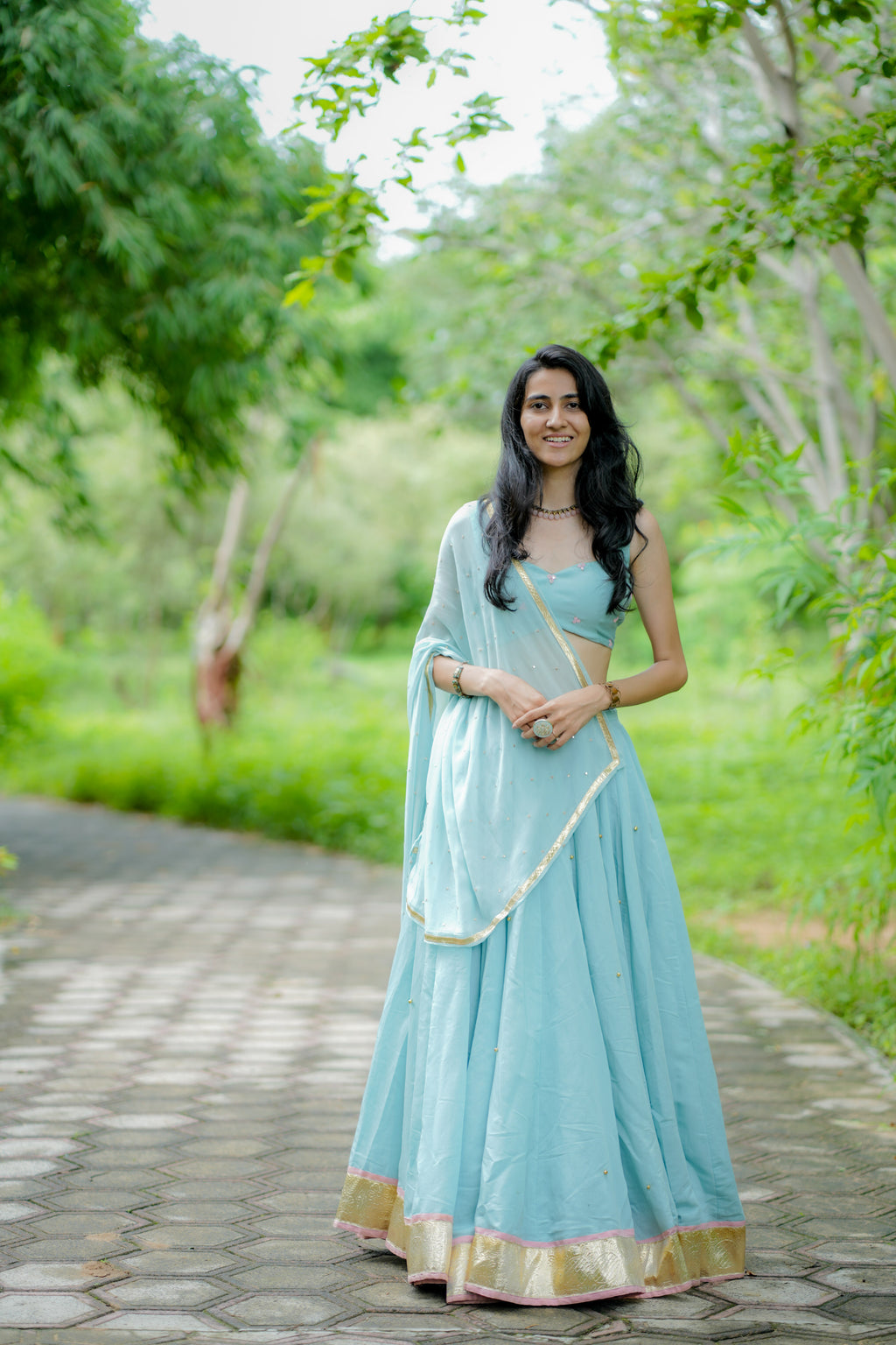 The Neelora Aqua Blue Choli Set