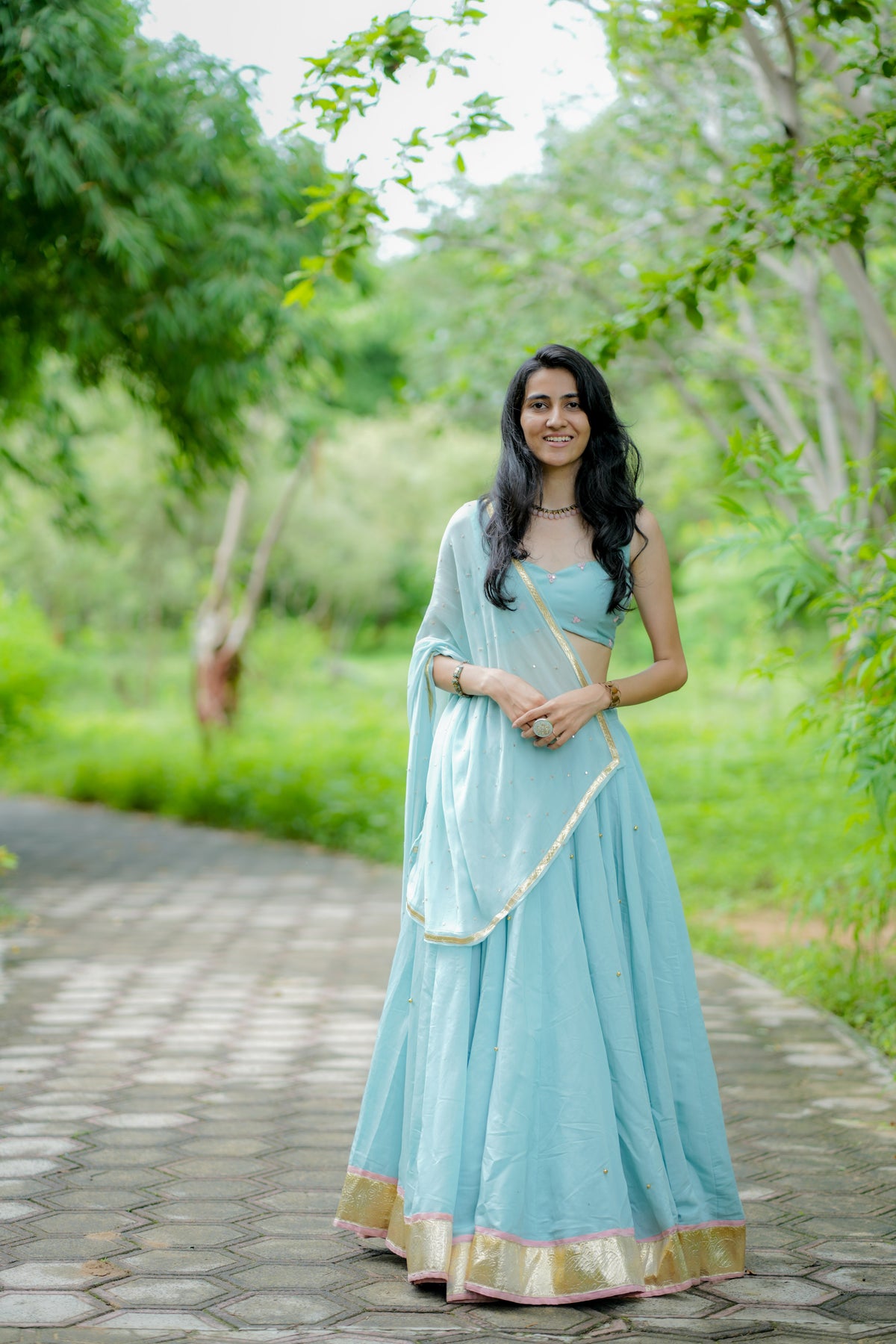 The Neelora Aqua Blue Choli Set
