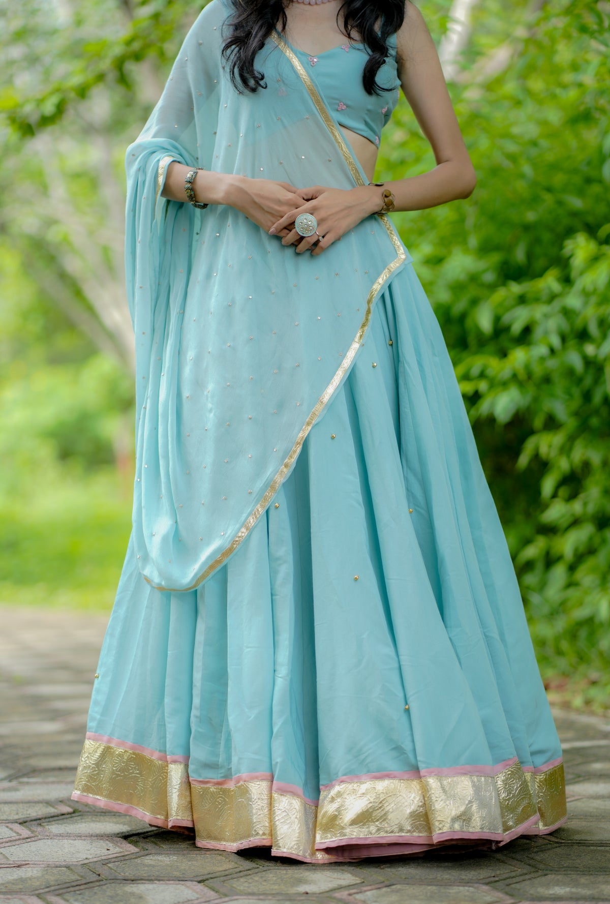 The Neelora Aqua Blue Choli Set