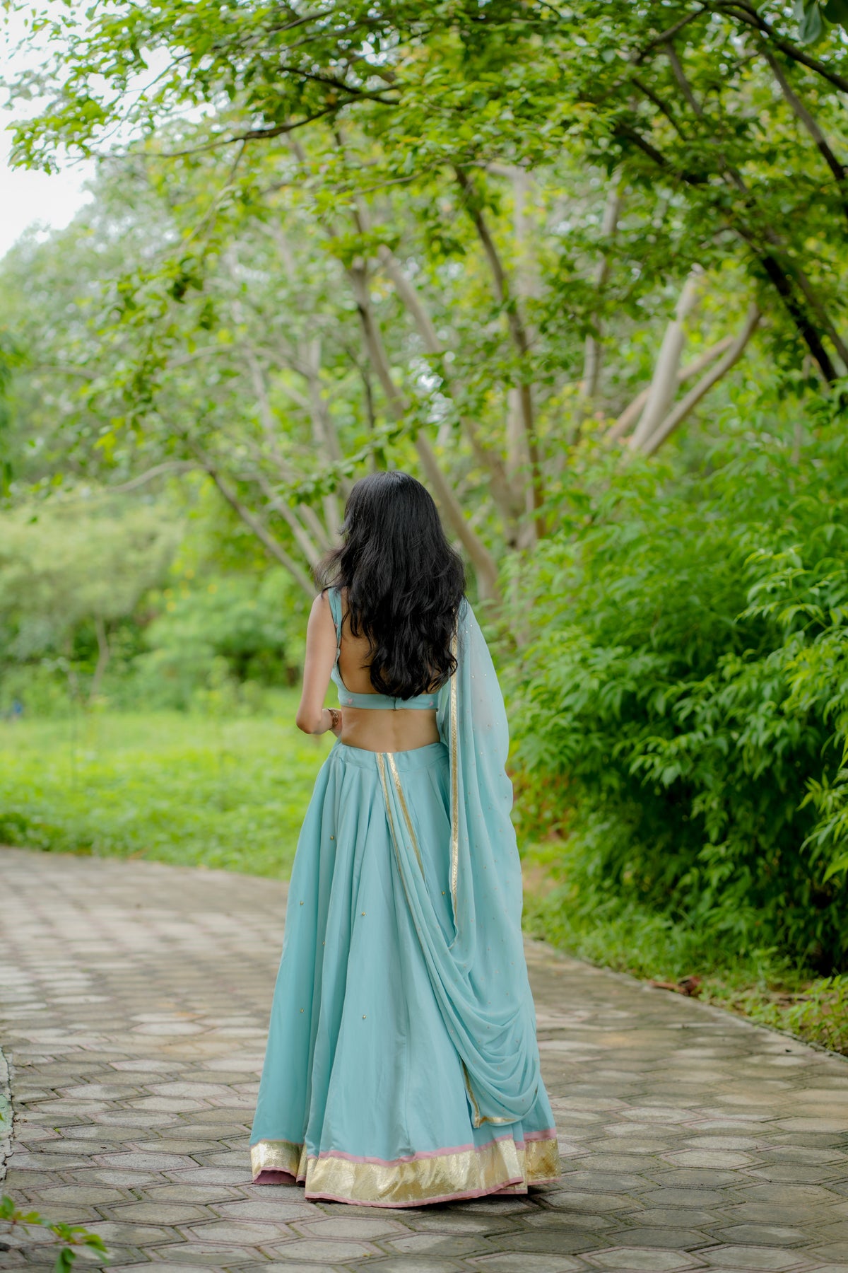 The Neelora Aqua Blue Choli Set