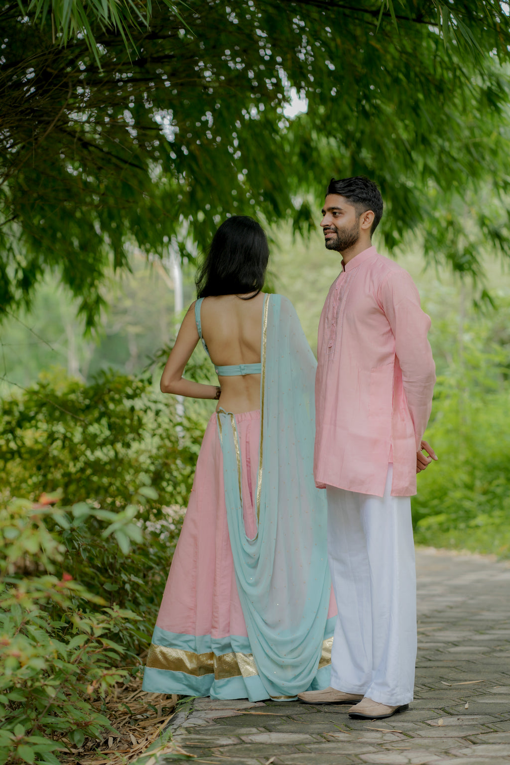 The Aqua & Blush Choli Set
