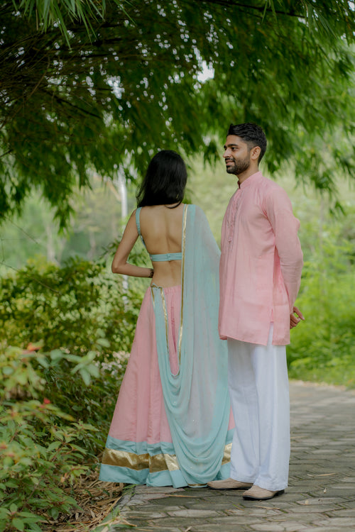 The Aqua & Blush Choli Set